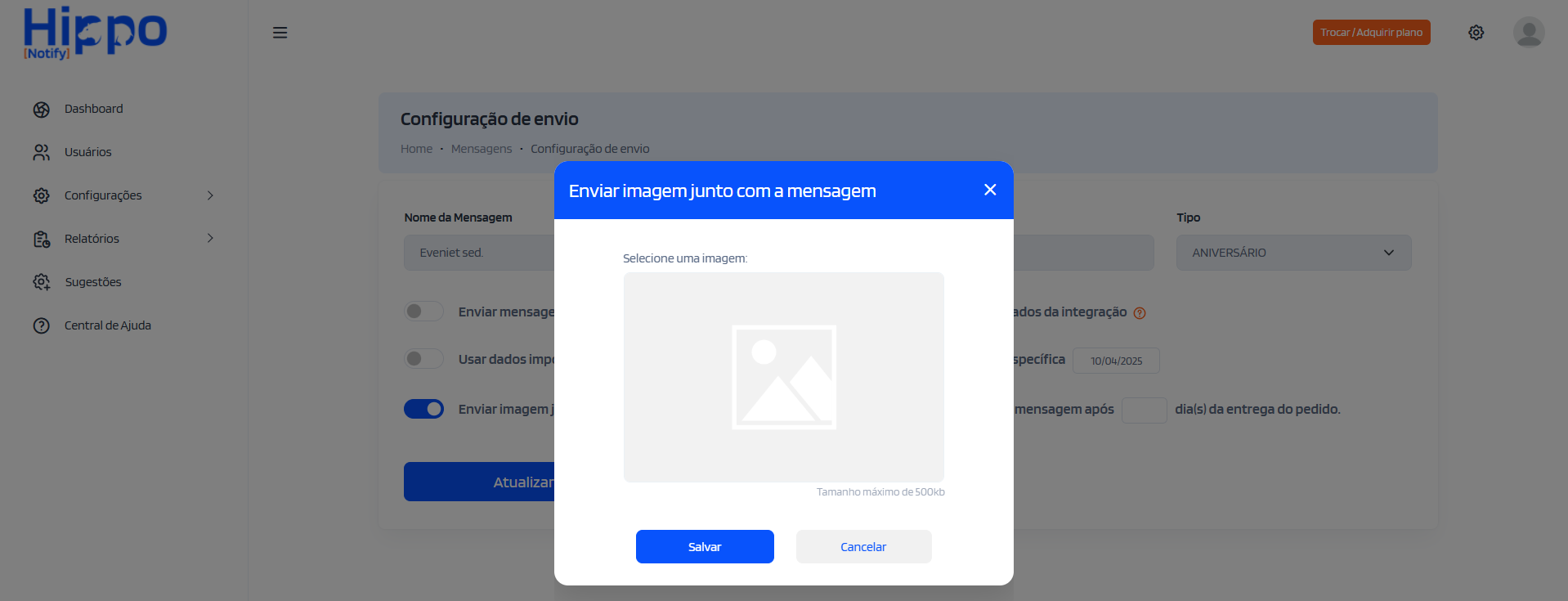 Janela para selecionar a imagem