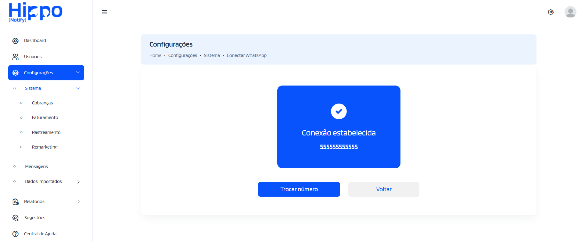 Tela de confirmação do whatsapp conectado