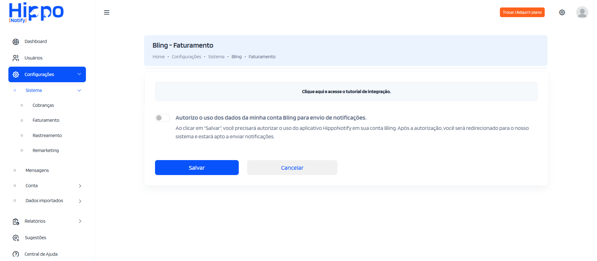 Tela de autorização para uso dos dados do Bling