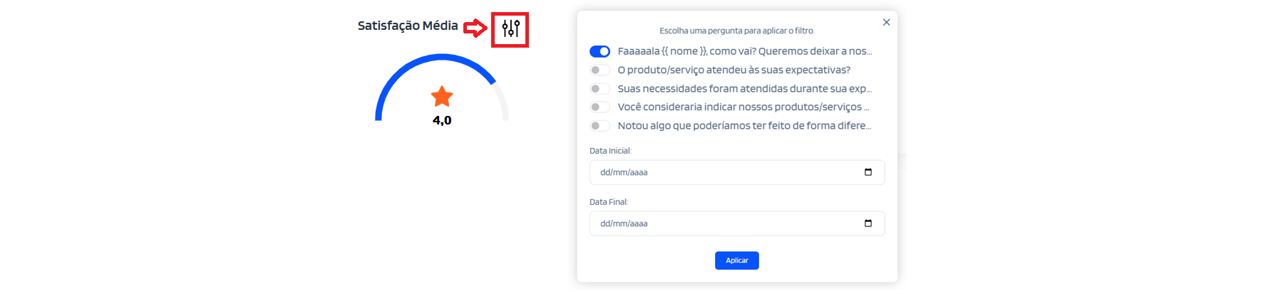 Card da media de satisfação dos clientes