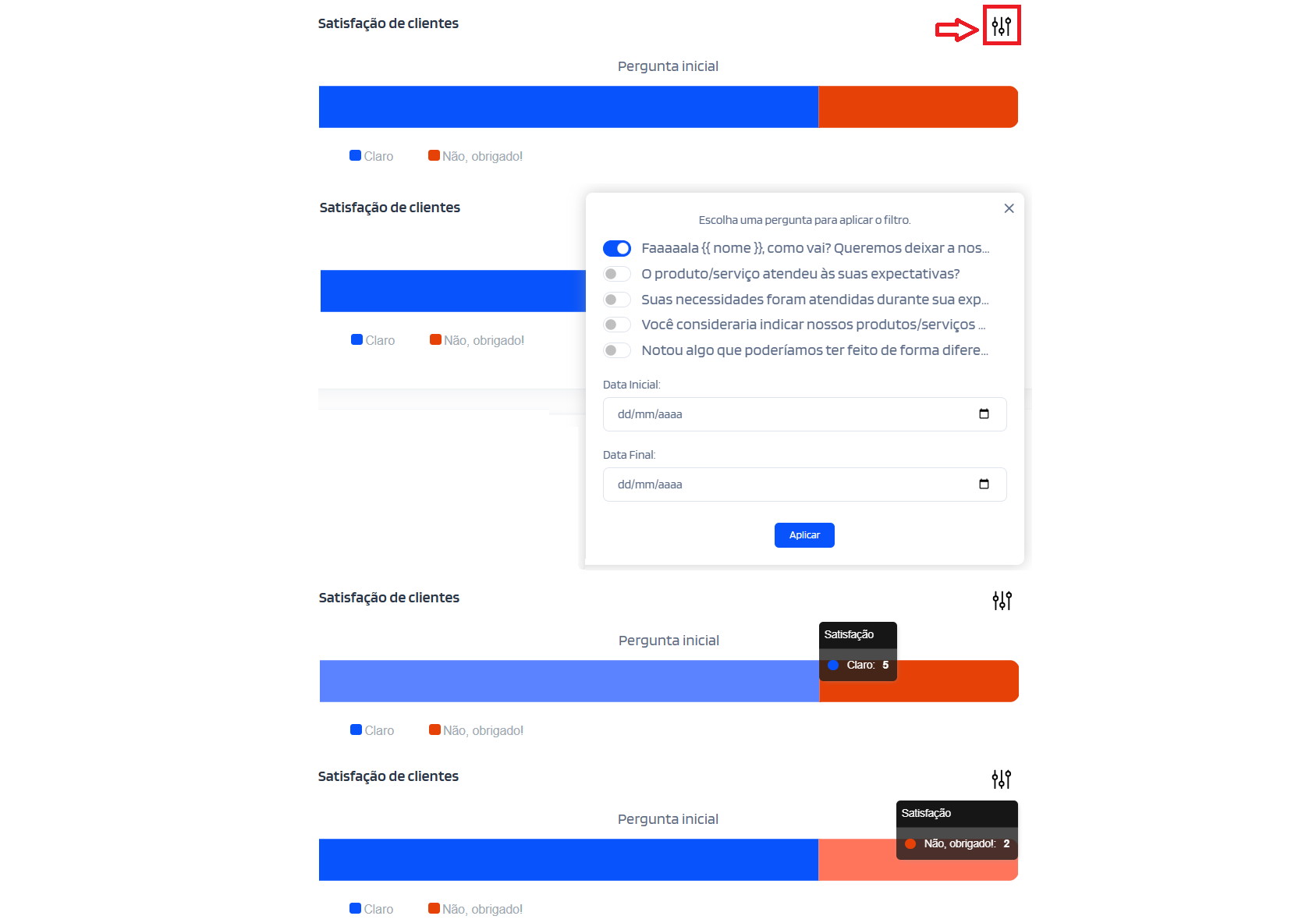 Gráfico de satisfacao dos clientes