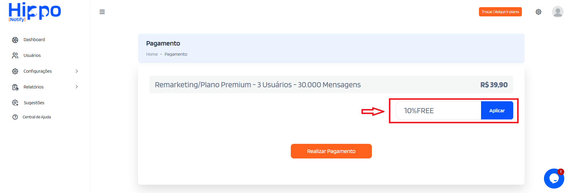 Tela pagamento informar cupom desconto