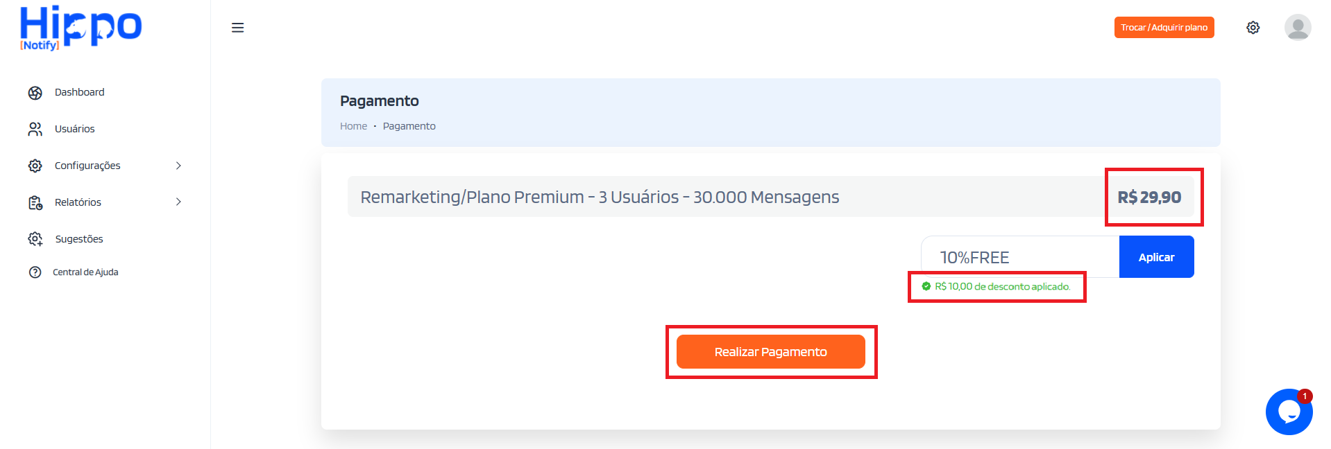 Tela pagamento cupom desconto aceito