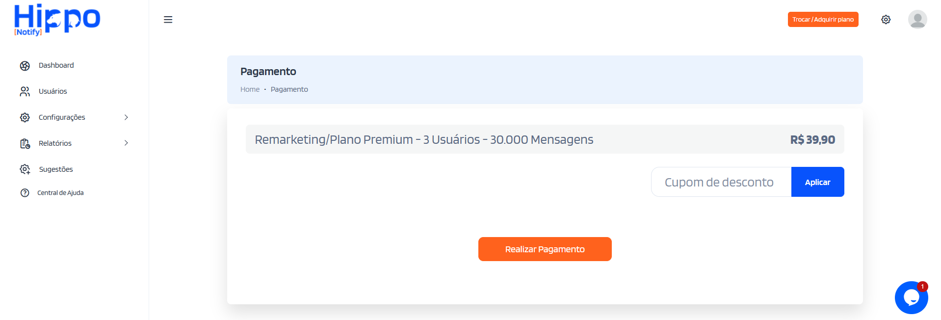 Tela pagamento