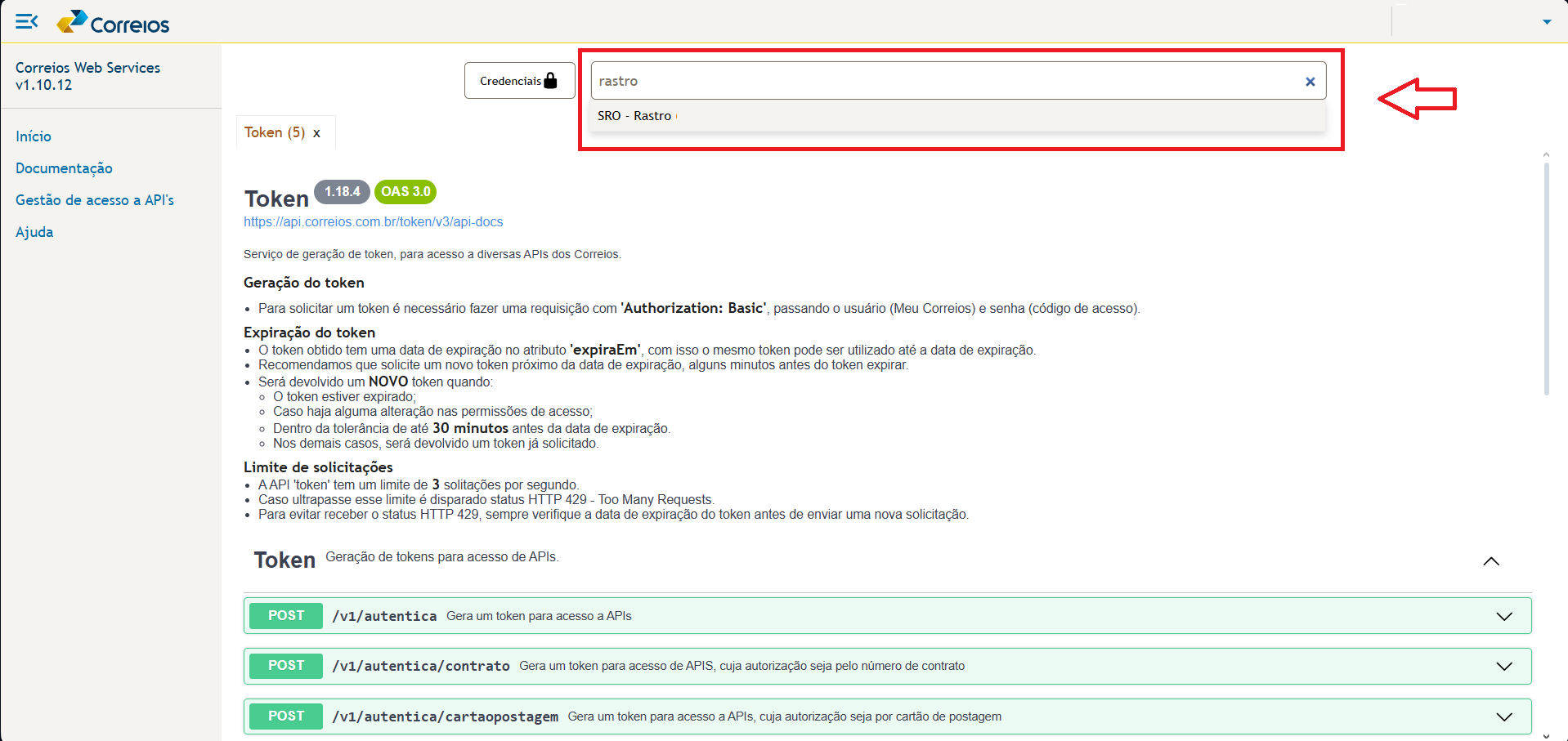 Tela inicial com pesquisa pela API Rastro