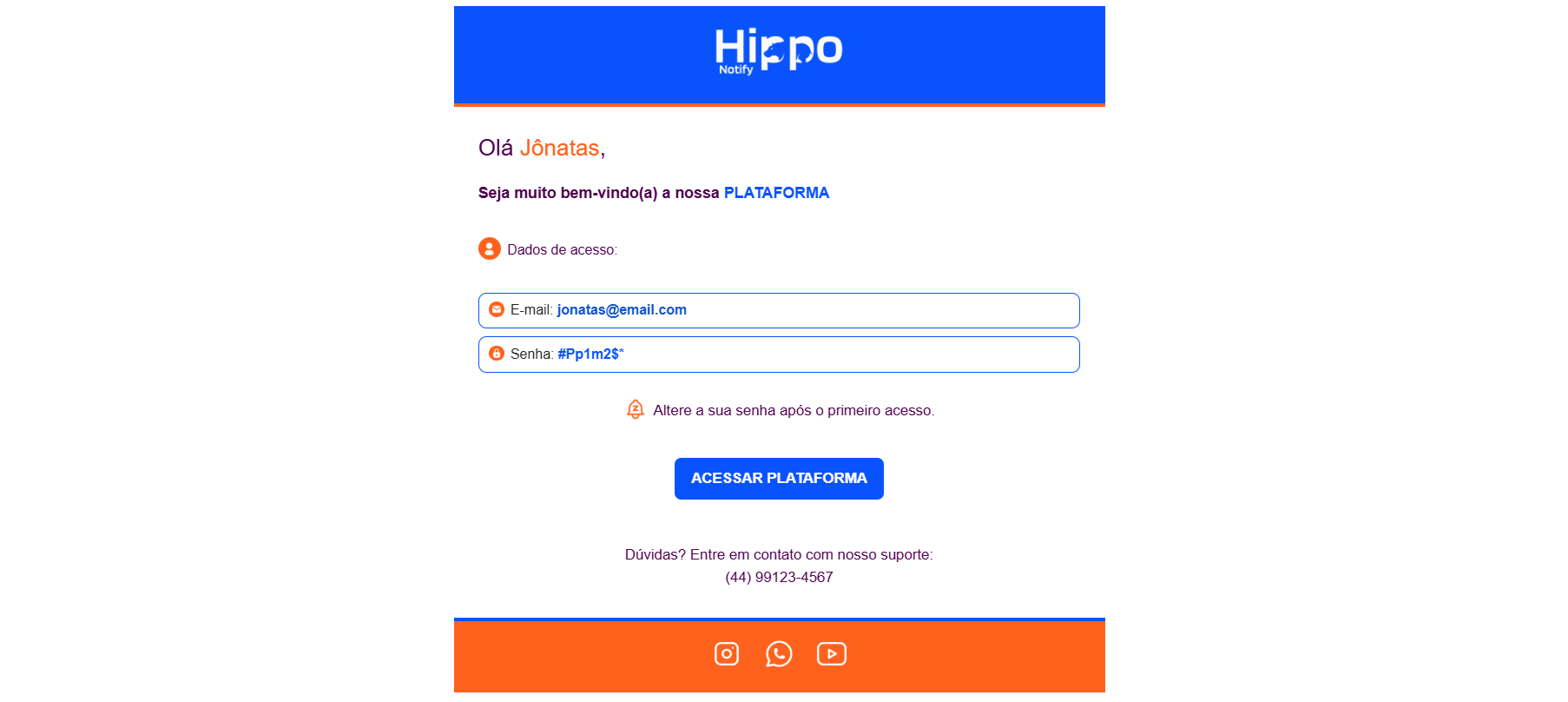 Exemplo e-mail dados login