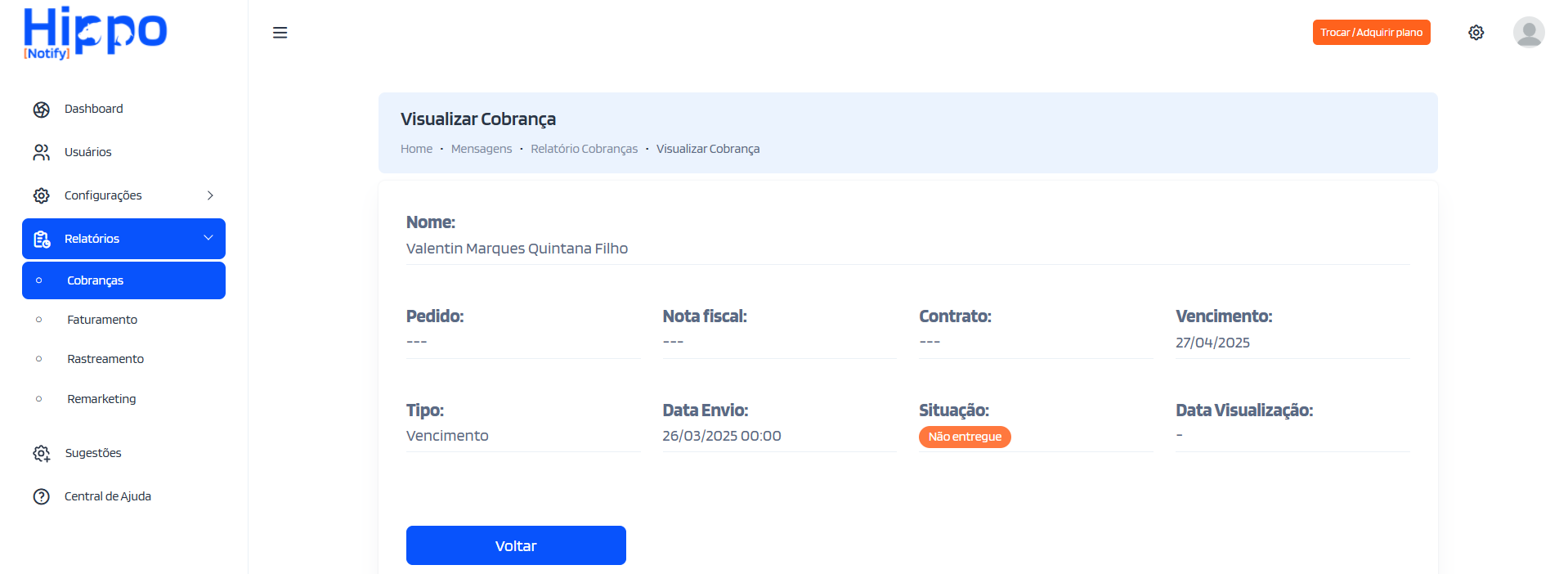 Situação 'Não entregue'