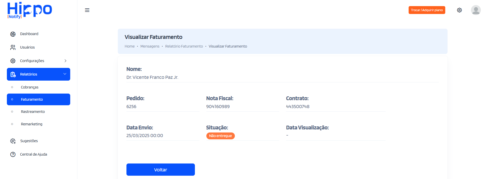 Situação 'Não entregue'