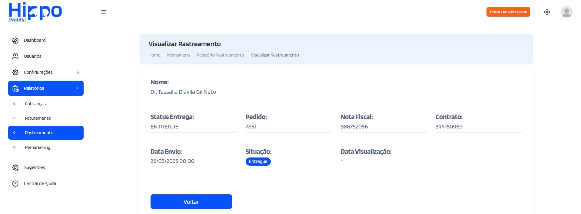 Situação 'Entregue'