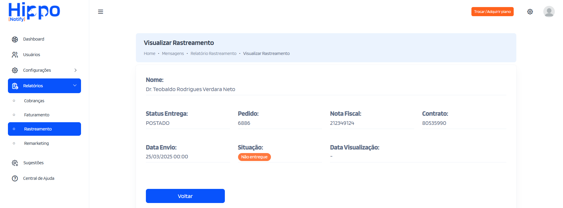 Situação 'Não entregue'