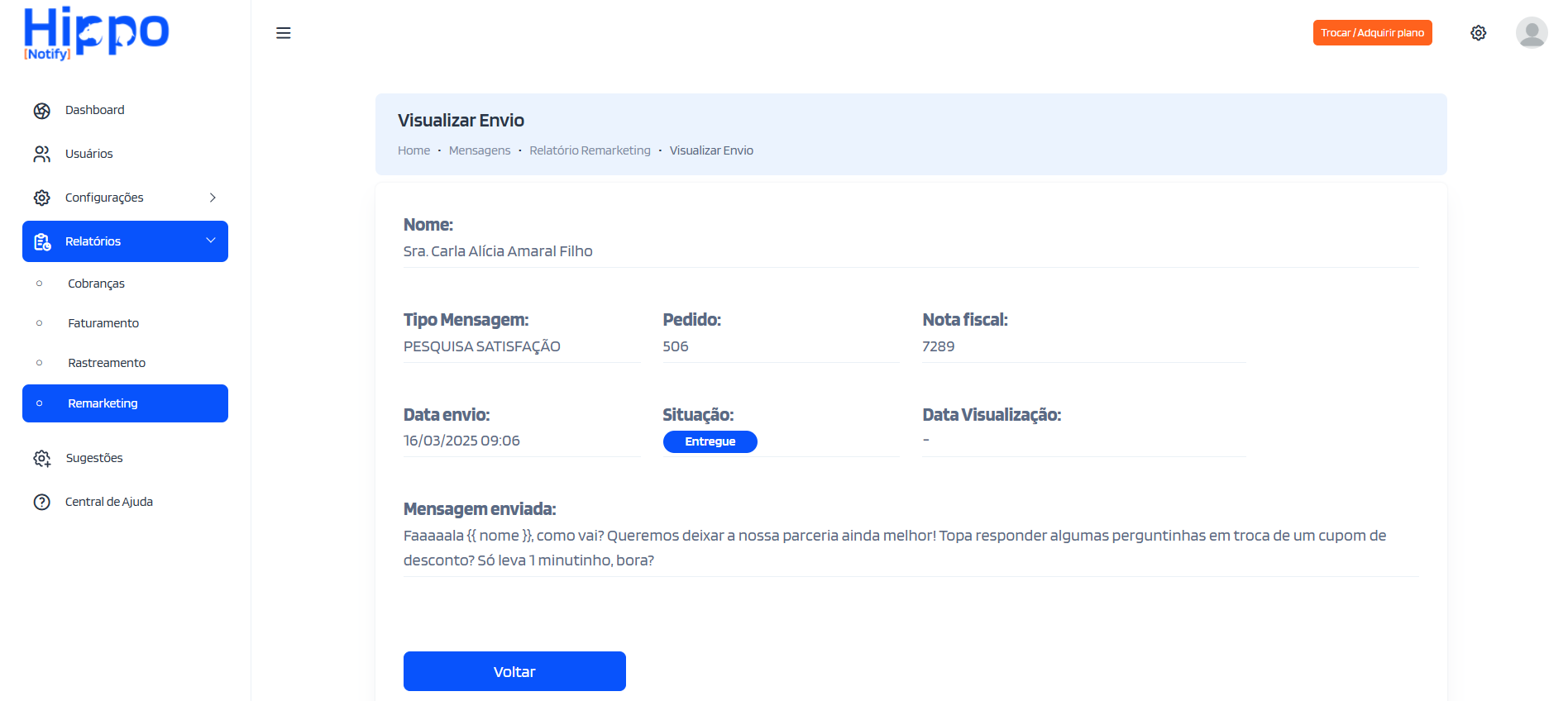 Situação 'Entregue'