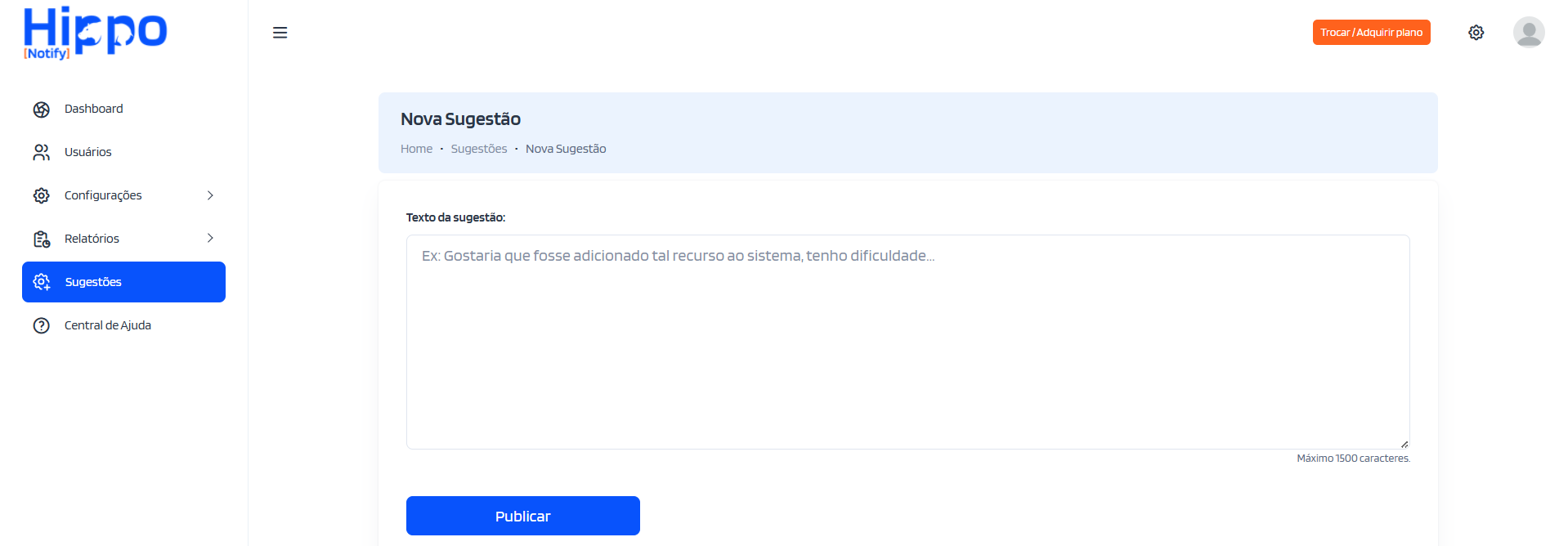 Tela para adicionar uma publicação