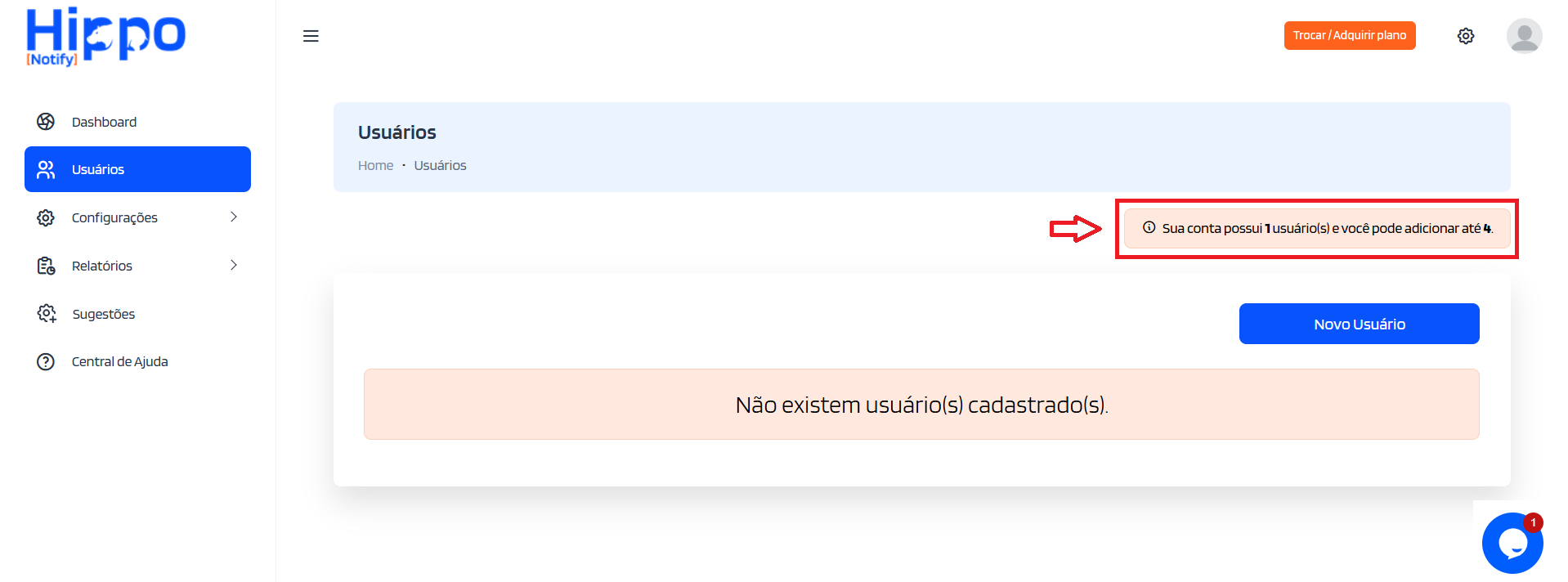 Tela usuários sem dados